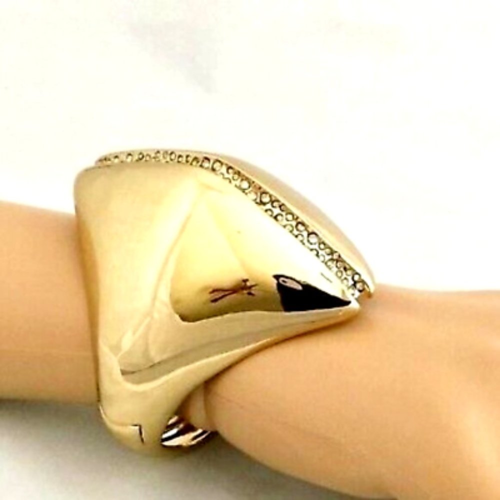ALEXIS BITTAR Gold Plated Sculptural Hinge Encrusted Pave Bracelet